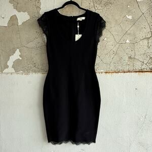 Black Lace Sleeve Cocktail Dress Erin Fetherston NWT Bodycon Scoop Neck S